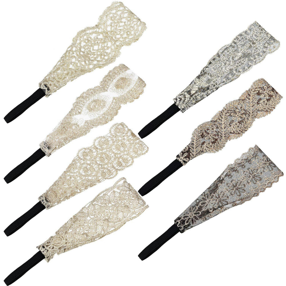 7 Pieces Lace Headbands Women Girls Stretch Headband Halloween Elegant Wide Headwrap Hair Turban Accessories