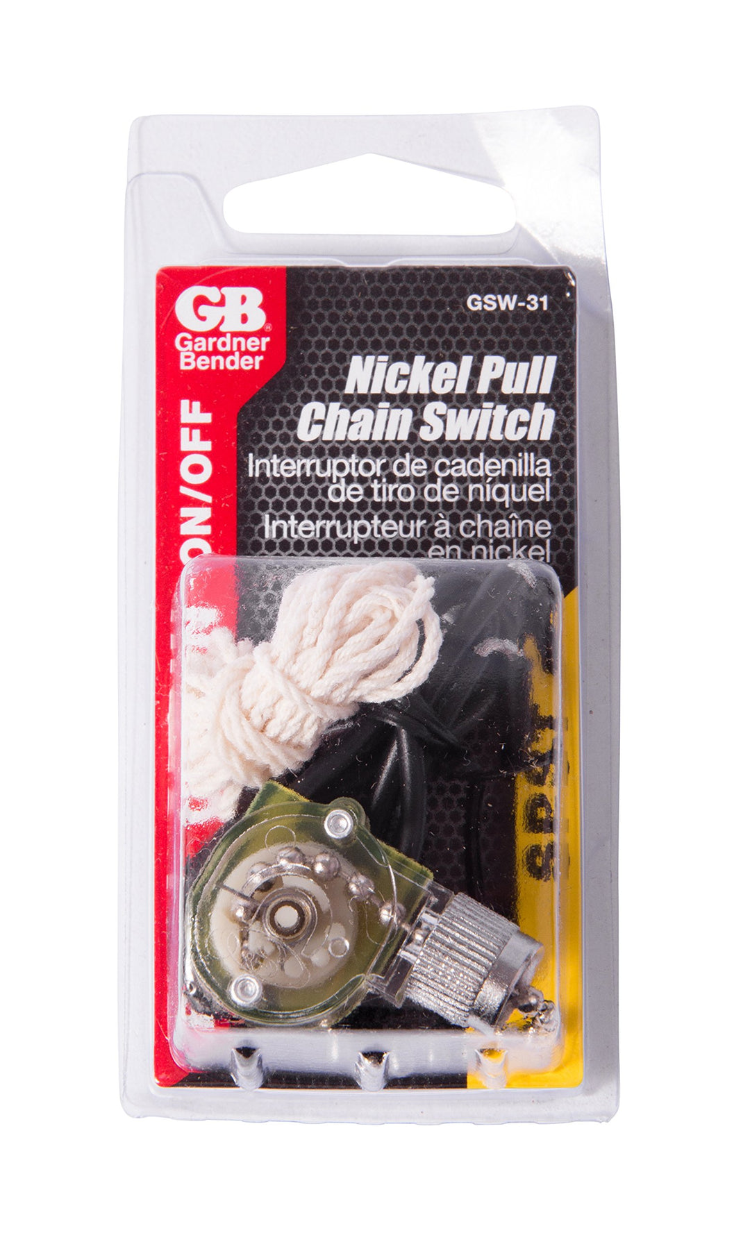 GSW-31 Electrical Pull Chain Switch, SPST, ON-OFF, 6 A/125V AC, 6 inch Wire Terminal, Nickel