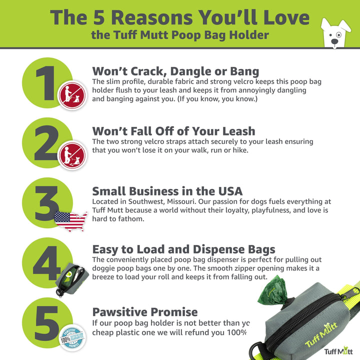 Dog Poop Bag Holder for Leash, Lightweight Dispenser for Pet Waste Bags, Easy Cleanup Accessory for All Leashes, Includes Bags