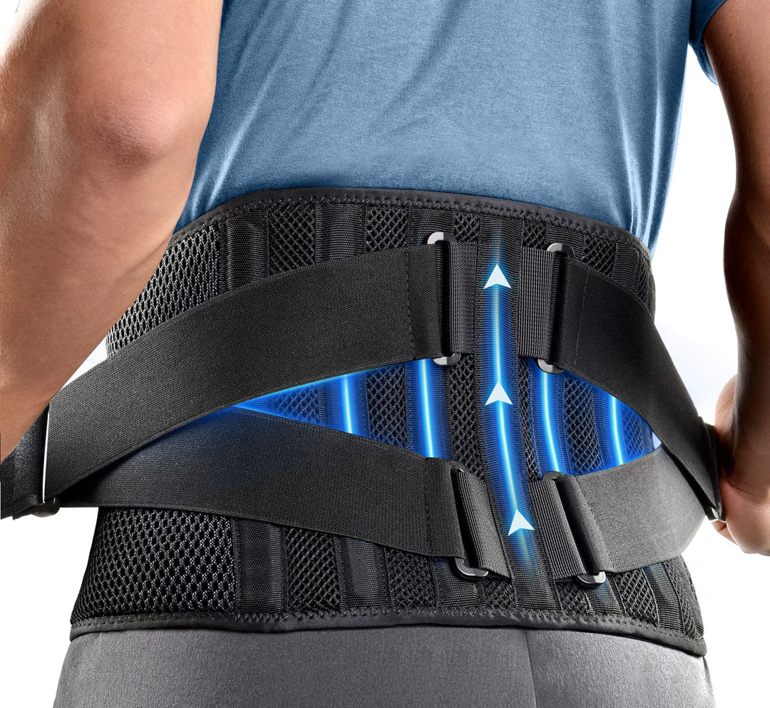 Air Mesh Back Brace for Men Women Lower Back Pain Relief with 7 Stays, Anti-skid, Adjustable Lumbar Support Belt for Work for Sciatica Scoliosis (M(waist:36''-44''), Black)