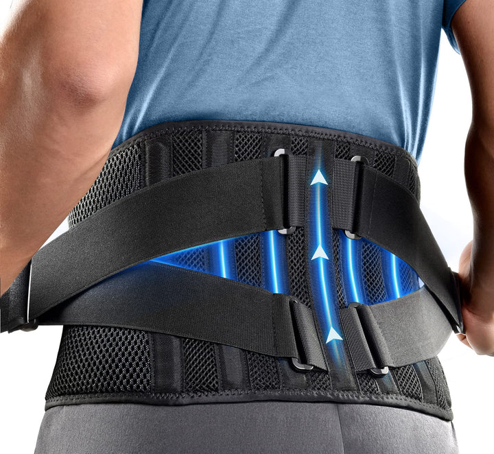 Air Mesh Back Brace for Men Women Lower Back Pain Relief with 7 Stays, Anti-skid, Adjustable Lumbar Support Belt for Work for Sciatica Scoliosis (M(waist:36''-44''), Black)