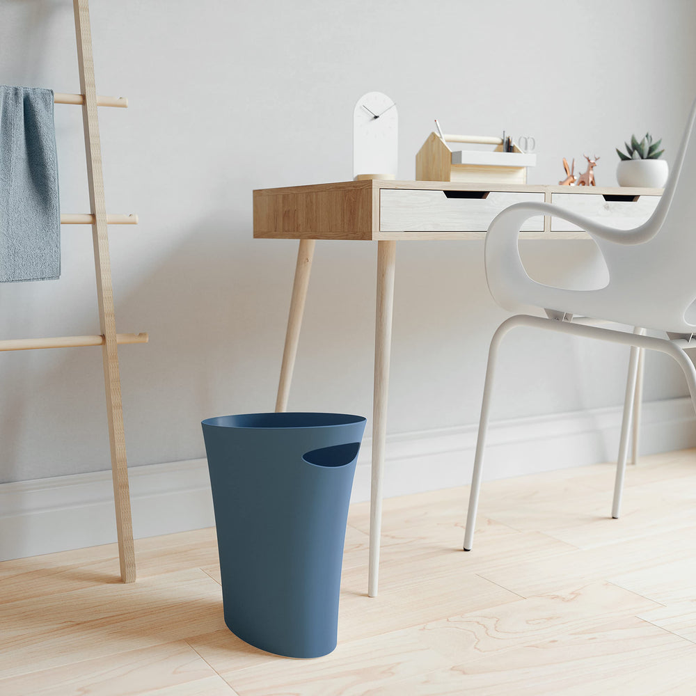 Skinny Small Trash Can, 2-Gallon Garbage Wastebasket Bin for Small Spaces – Ideal for Bathroom, Office, Bedroom and More, Denim