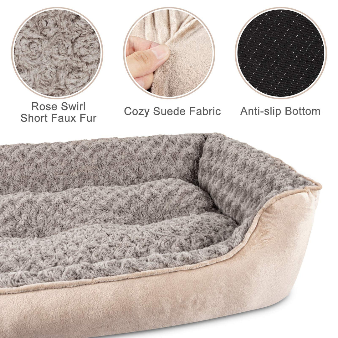 Rectangle Dog Bed for Large Medium Small Dogs Machine Washable Sleeping Dog Sofa Bed Non-Slip Bottom Breathable Soft Puppy Bed Durable Orthopedic Calming Pet Cuddler, Multiple Size, Beige