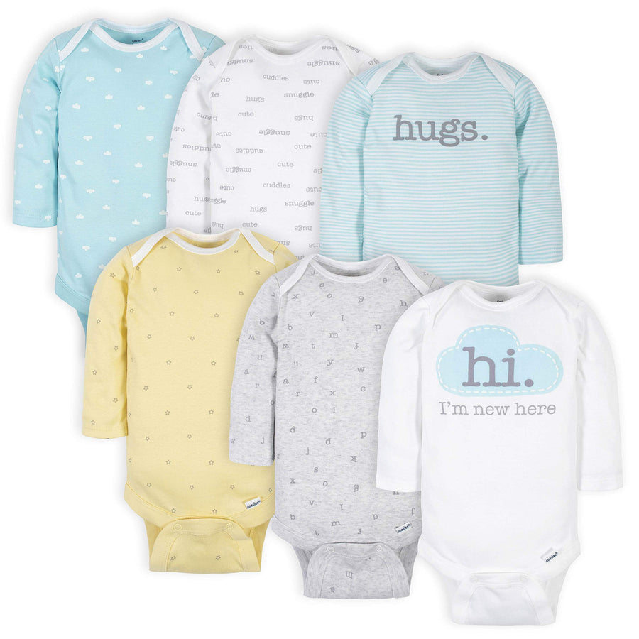 Unisex Baby6 Pack Long-Sleeve Onesies BodysuitWords Grey0-3 Months