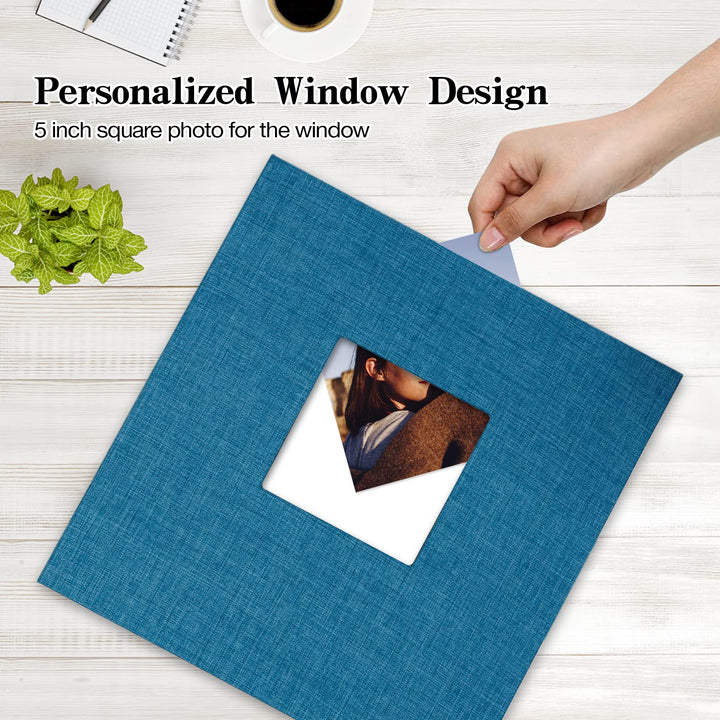 Large Photo Album Self Adhesive 3x5 4x6 5x7 8x10 10x12 Pictures Linen Cover 40 Blank Pages Magnetic DIY Scrapbook Album with A Metallic Pen (Blue, 13.2x12.8 inches 40 Pages)