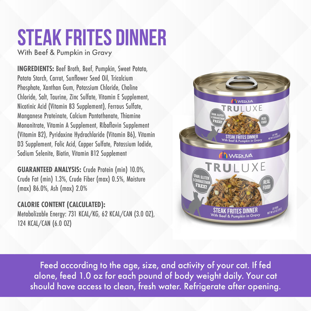 TruLuxe Cat Food, Steak Frites Dinner with Beef & Pumpkin in Gravy, 6oz Can (Pack of 24)