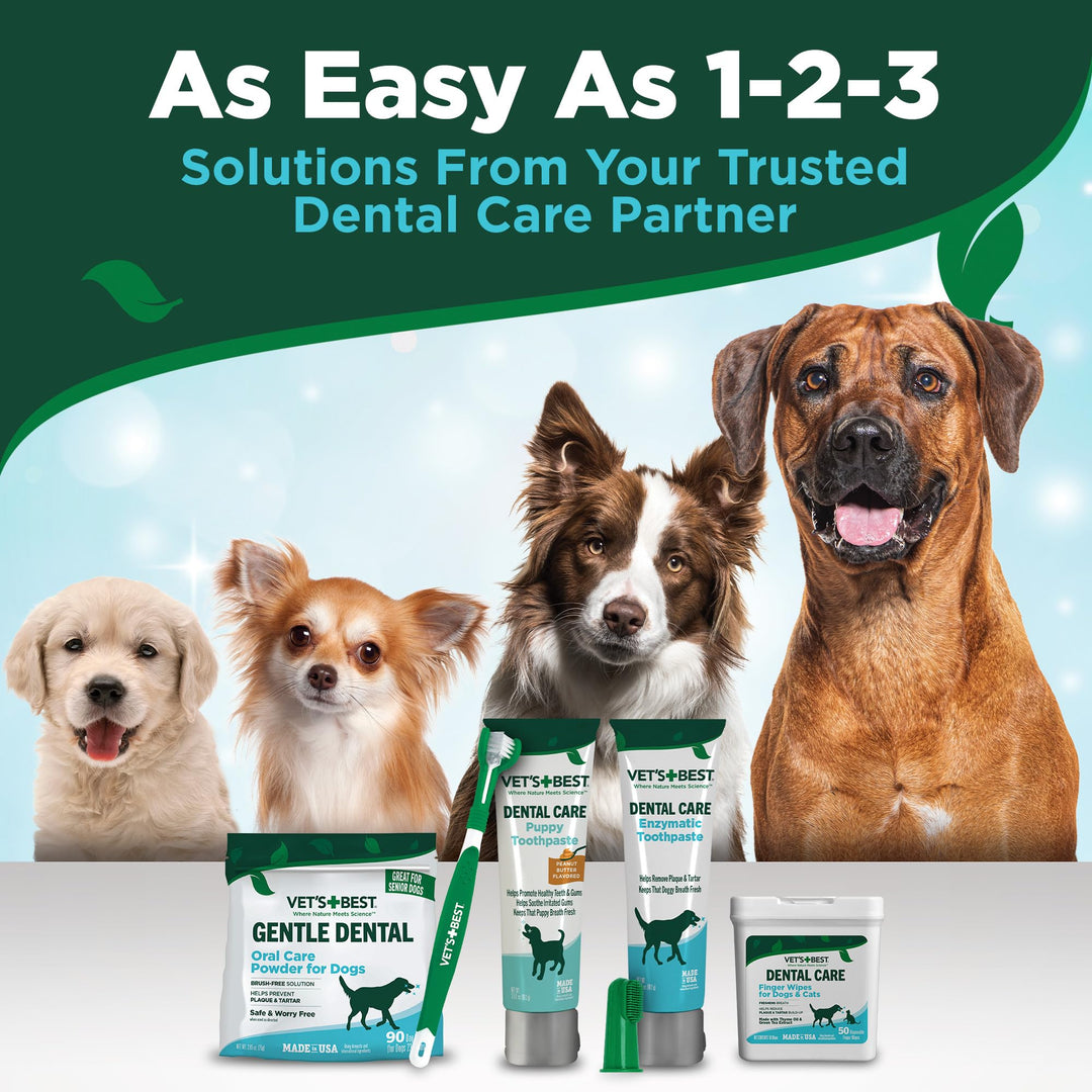 Vet's Best Dental Care Finger Wipes for Dogs, Plaque & Tartar Remover For Teeth, Dog Dental Care Freshens Breath, Teeth Cleaning Finger Wipes for Dogs & Cats, Dog Wipes, Pet Wipes For Cats, 50 Count
