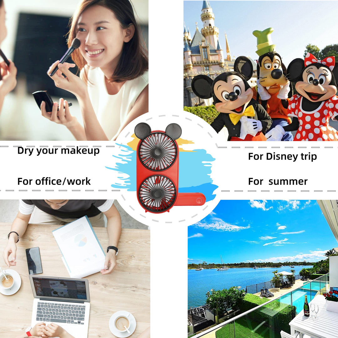 Cute Personal Mini Fan, Handheld & Portable USB Rechargeable Fan, Twin Fan with 3 Adjustable Speeds, Perfect Cooling For Indoor Or Outdoor Activities, Cute Mouse (Dual-Fan)