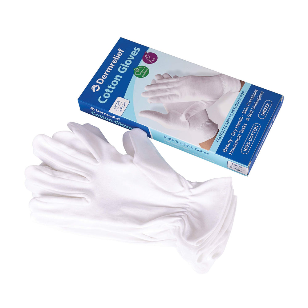 Cotton Gloves - for Beauty, Dry Hands, Eczema, Dermatitis and Psoriasis (Large, 3 Pairs)