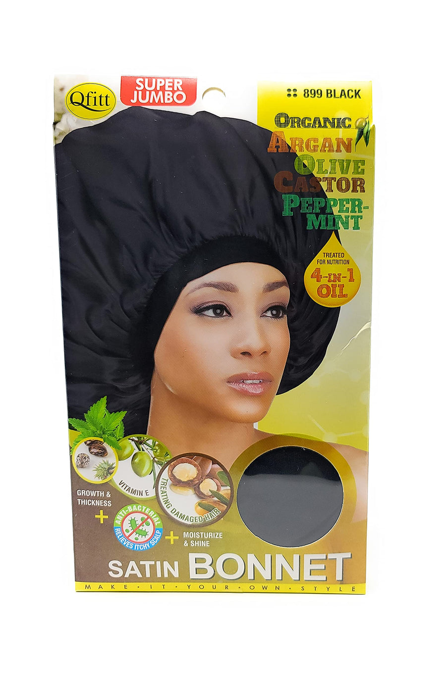 Organic Argan + Shea Butter Olive Oil Super Jumbo Satin Bonnet #899 Black