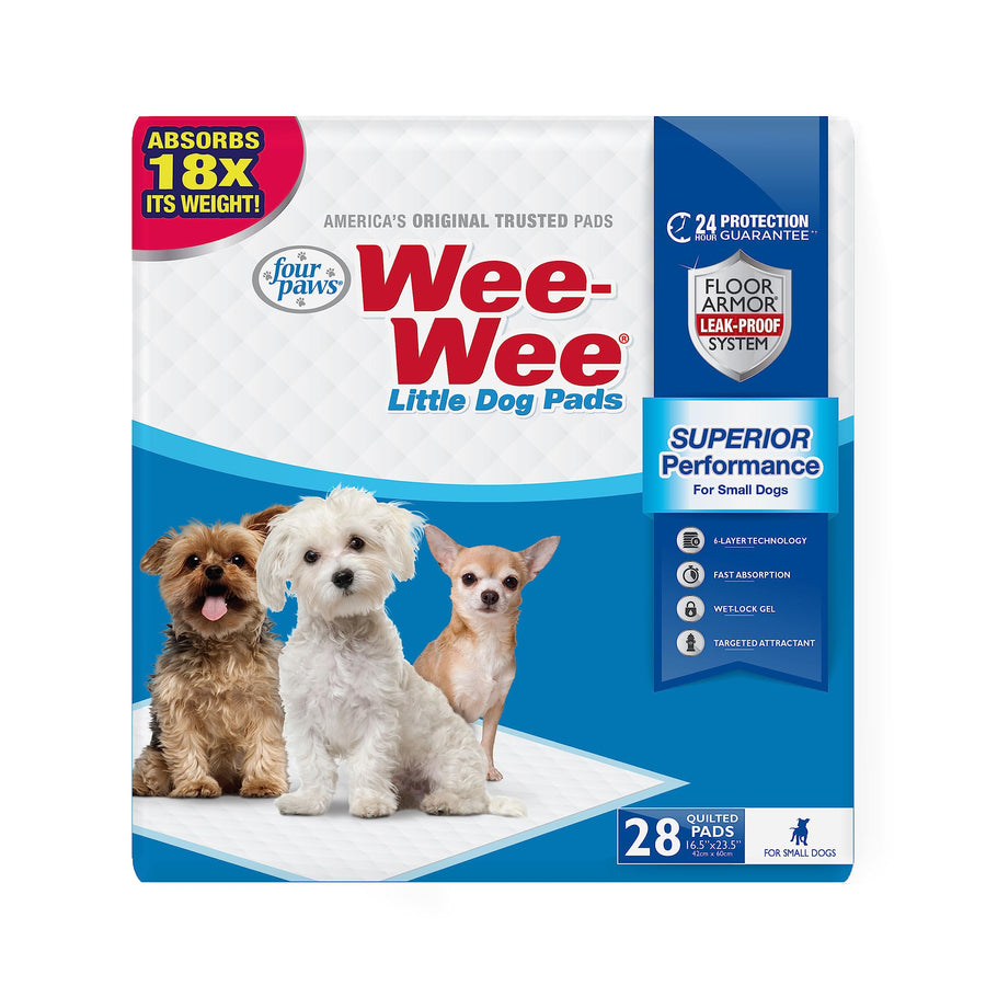 Wee-Wee Superior Performance Unscented Little Pee Pads for Small Dogs, Leak-Proof Dog Housebreaking Potty Training Floor Protection, 16.5x23.5, 28 Count