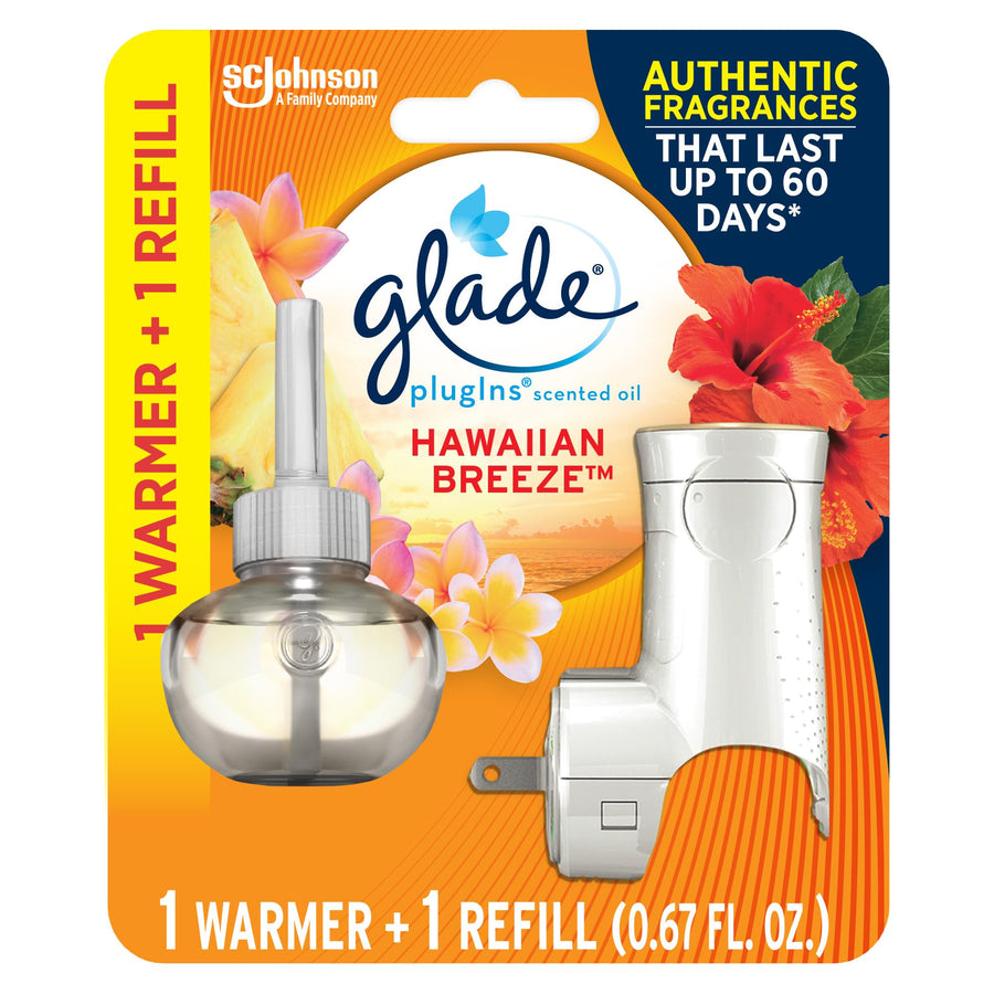 PlugIns Refills Air Freshener Starter Kit, Scented Oil for Home and Bathroom, Hawaiian Breeze, 0.67 Fl Oz, 1 Warmer + 1 Refill