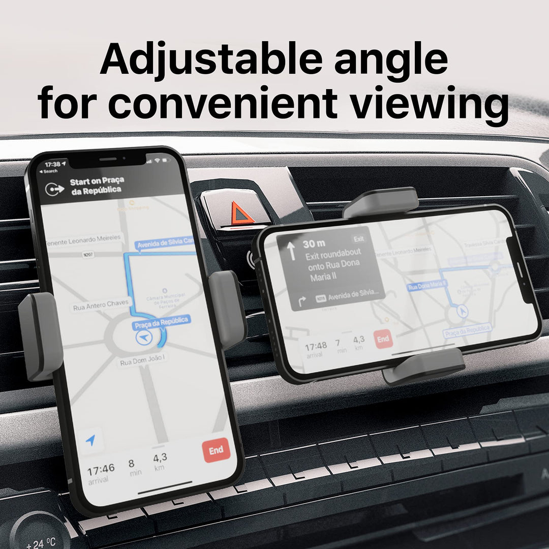 Phone Vent Holder Cell Phone Mount Holder for Car with Double Clamp Grip, Compact & Durable for iPhone, Galaxy and All Smartphones Up to 6.5