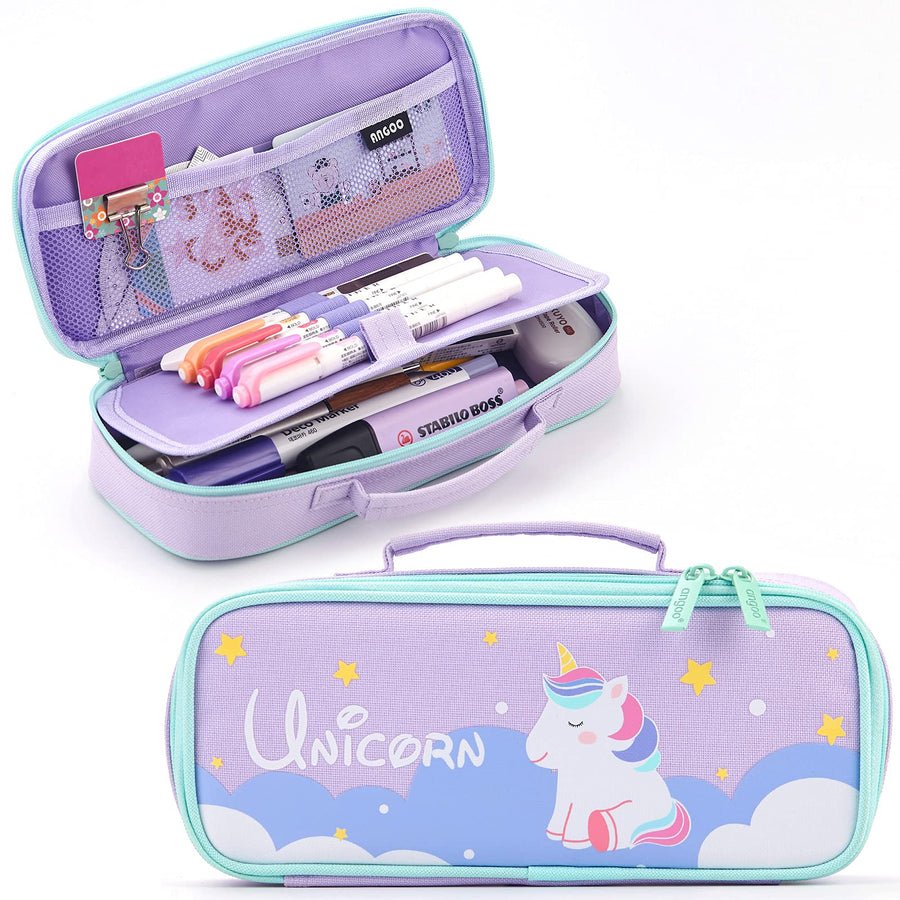 Cute Pencil Case Unicorn Pencil Pouch Medium Capacity Portable Multifunction Pen Bag with Compartments for Girls Kids Teen -Purple