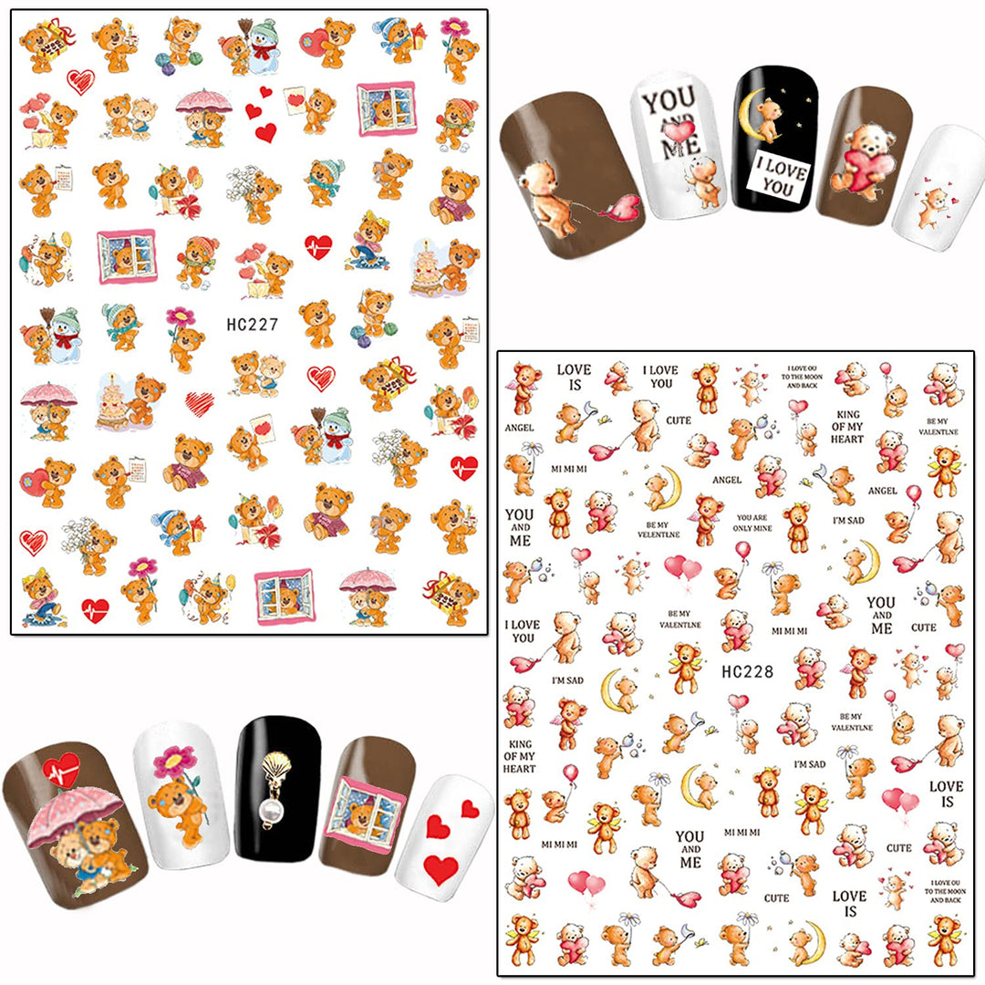Cartoon Nail Art Stickers, Cute Animal 3D Self-Adhesive Decals Design, Unicorn Bear Dog Cat Flowers Chicken Rabbit Heart Baby Nail Decoration for Women Girls Manicure Charms Acrylic Supplies(8 Sheets)