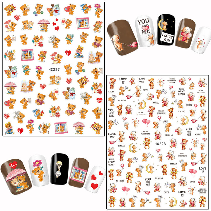 Cartoon Nail Art Stickers, Cute Animal 3D Self-Adhesive Decals Design, Unicorn Bear Dog Cat Flowers Chicken Rabbit Heart Baby Nail Decoration for Women Girls Manicure Charms Acrylic Supplies(8 Sheets)
