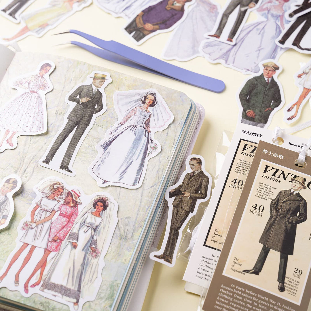 80 Pcs Vintage People Stickers for Journaling Scrapbooking, Retro Fashion Girls Women Washi Stickers for Scrapbook Supplies, Bullet Junk Journal Kit Album Planners Diary DIY Crafts Embellishment
