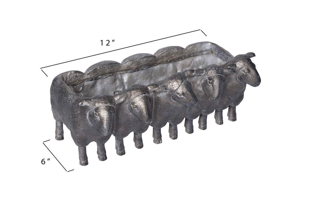 Resin Sheep Planter with Distressed Iron Finish