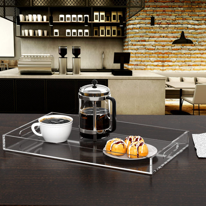 Acrylic Serving Tray 12x20 Inches -Spill Proof- Clear Decorative Tray Organiser for Ottoman Coffee Table Countertop with Handles