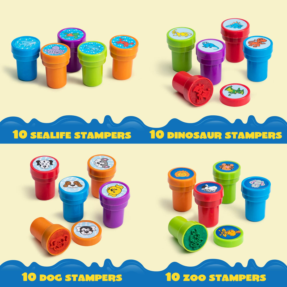100PCS Assorted Stamps for Kids Self-Ink Stamps for Party Favor, Teacher Stamps, Kids Treasure Box, Prize for Classroom, Easter Egg Stuffers (50 Designs, Dinosaur, Halloween Stampers)