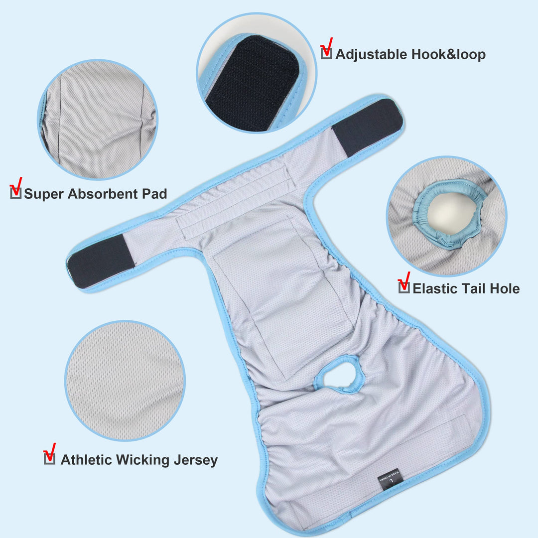 Washable Dog Diapers (3 Pack), Reusable Dog Diapers for Doggie Heat Period, Reusable Doggie Diaper for Female Dogs (Cat, Owl, Medium)
