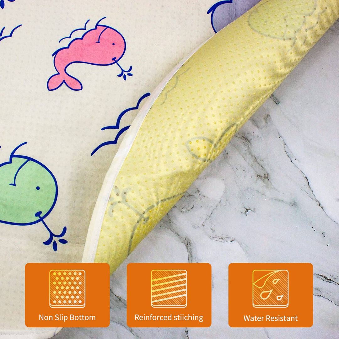 Splat Mat for Under High Chair 43.3, Waterproof Anti Slip with No Layering Design Splash Mat for Art/Crafts/Playtime on Floor or Table, Reusable Eating Mess Mat Spill Mat Floor Protector