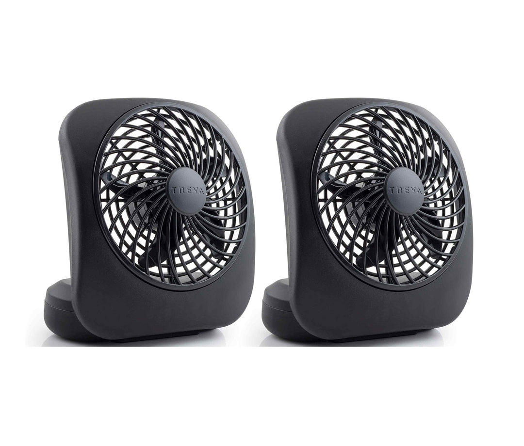 Treva 5 Inch Battery Powered Fan Portable Desk Fan 2 Cooling Speeds with Compact Folding & Tilt Design Small Fan Cubicle Accessories Mini Fan Portable 2 Pack (Black)