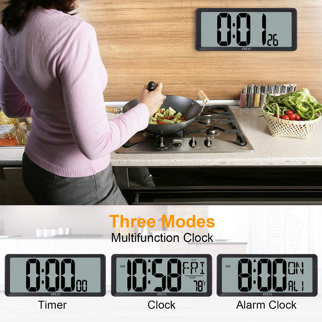 Large Digital Wall Clock, Battery Operated Alarm Clocks for Bedroom Home Decor, Count Up & Down Timer, 14.17 Inch Large LCD Screen with Time/Calendar/Temperature Display (Batteries Included)