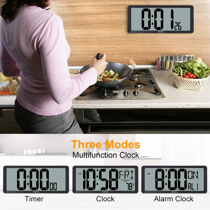 Large Digital Wall Clock, Battery Operated Alarm Clocks for Bedroom Home Decor, Count Up & Down Timer, 14.17 Inch Large LCD Screen with Time/Calendar/Temperature Display (Batteries Included)
