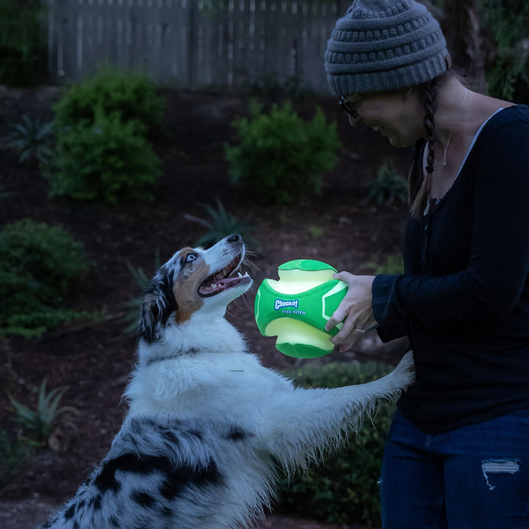 Kick Fetch Max Glow Ball, Large (8 Inch) Glow in the Dark Dog Toy