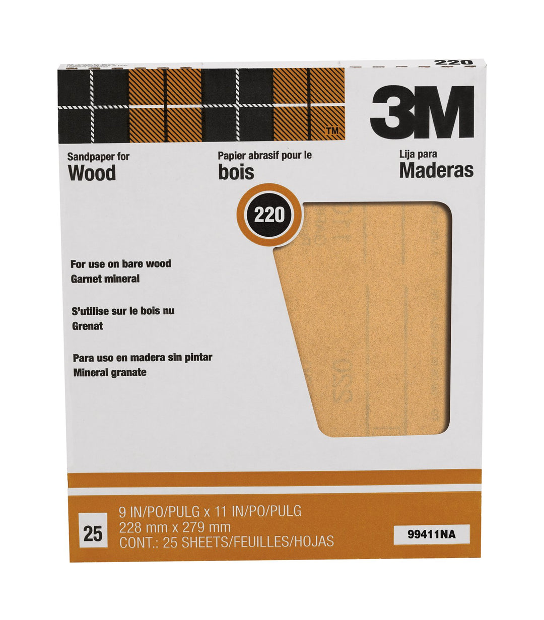 3M Pro-Pak Garnet Sanding Sheets, 9 in. x 11 in., 220 Grit, 25 Sheets
