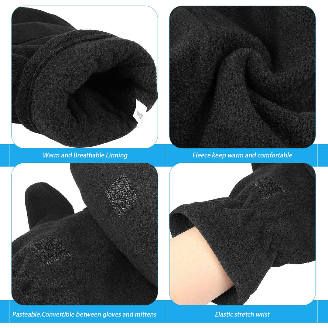 Winter Gloves for Men Women: Fingerless 3M Convertible Mittens with Flap Warm Thermal Polar Fleece,Touch Screen Work Running Driving Cycling Womens Mens Gloves Winter in Cold Weather(Medium)