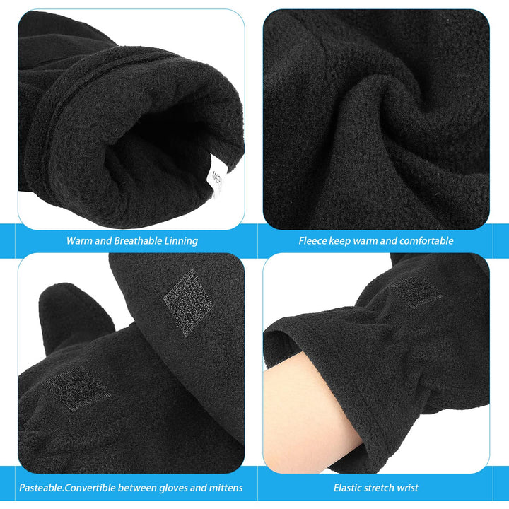 Winter Gloves for Men Women: Fingerless 3M Convertible Mittens with Flap Warm Thermal Polar Fleece,Touch Screen Work Running Driving Cycling Womens Mens Gloves Winter in Cold Weather(Medium)