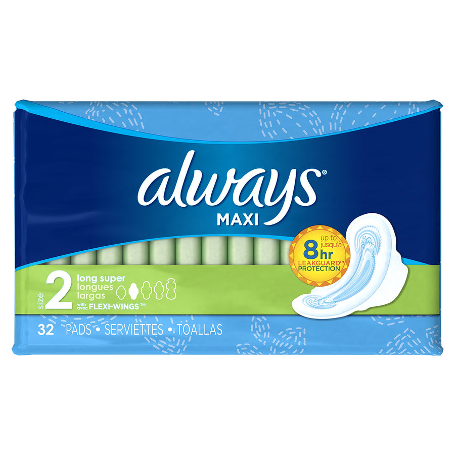 Maxi, Size 2, Super Pads with Wings, Unscented 32 Count