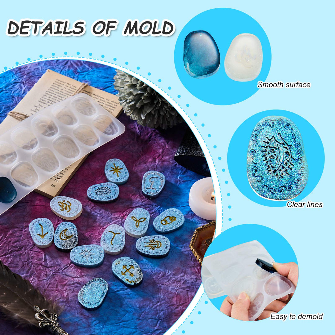 7 Chakras Stones Resin Mold Rune Silicone Mold Symbol Rune Letter Epoxy Mold DIY Symbol Word Casting Mold DIY Resin Craft Molds for Handmade Crafts Making Supplies