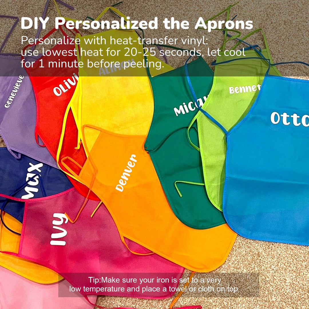 24 Pieces 12 Colors Children's Artists Fabric Aprons for Kitchen, Classroom, Community Event, Crafts and Art Painting Activity