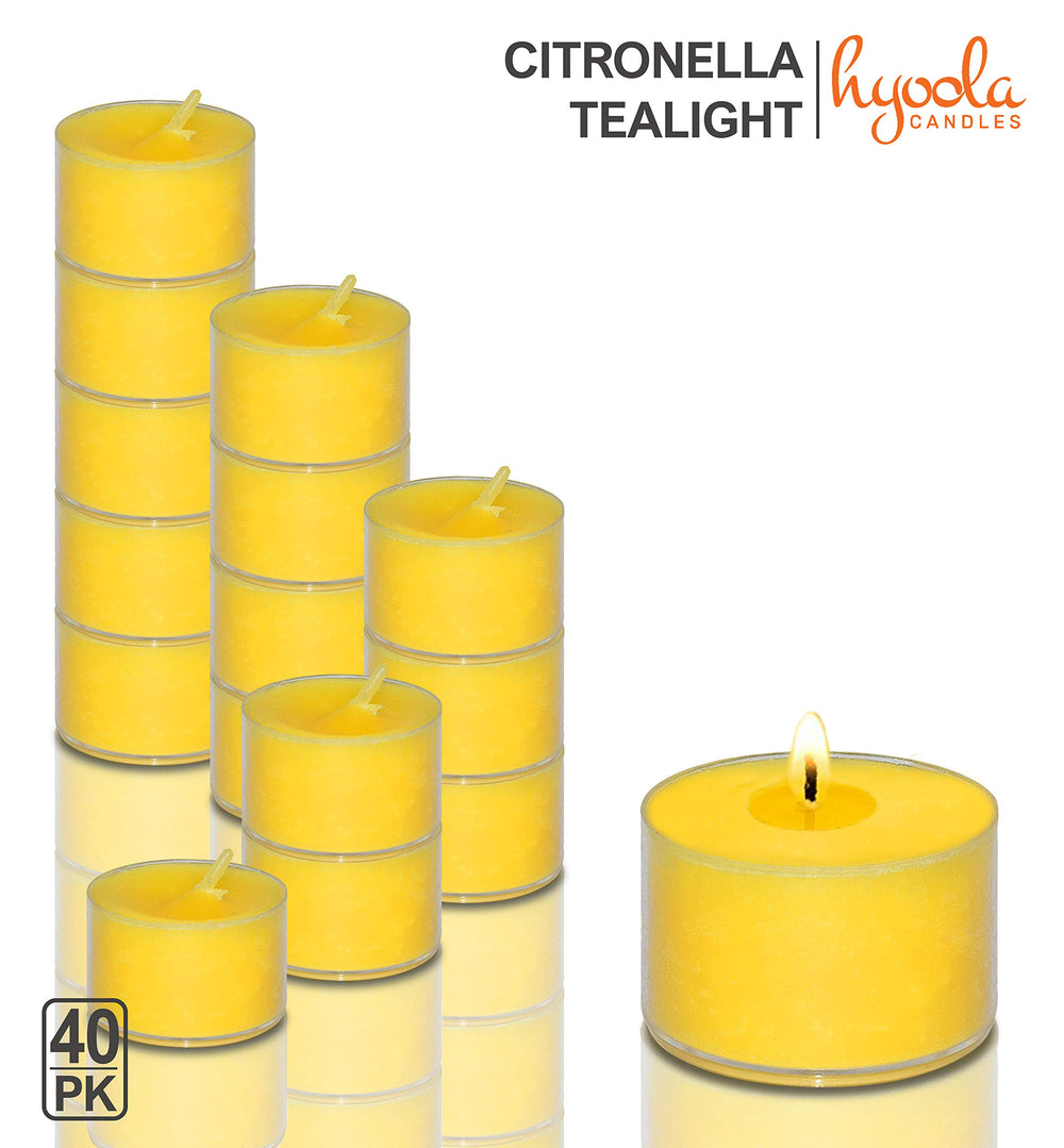 Tealight Citronella Candles Outdoor - 8 Hour Burn Time - Indoor and Outdoor Mosquito, Insect and Bug Repellent Citronella Candle - Natural Fresh Scent - Decorative in Clear Cup - 40 Pack