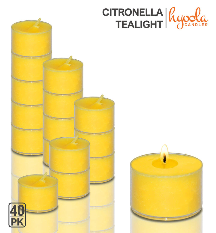 Tealight Citronella Candles Outdoor - 8 Hour Burn Time - Indoor and Outdoor Mosquito, Insect and Bug Repellent Citronella Candle - Natural Fresh Scent - Decorative in Clear Cup - 40 Pack