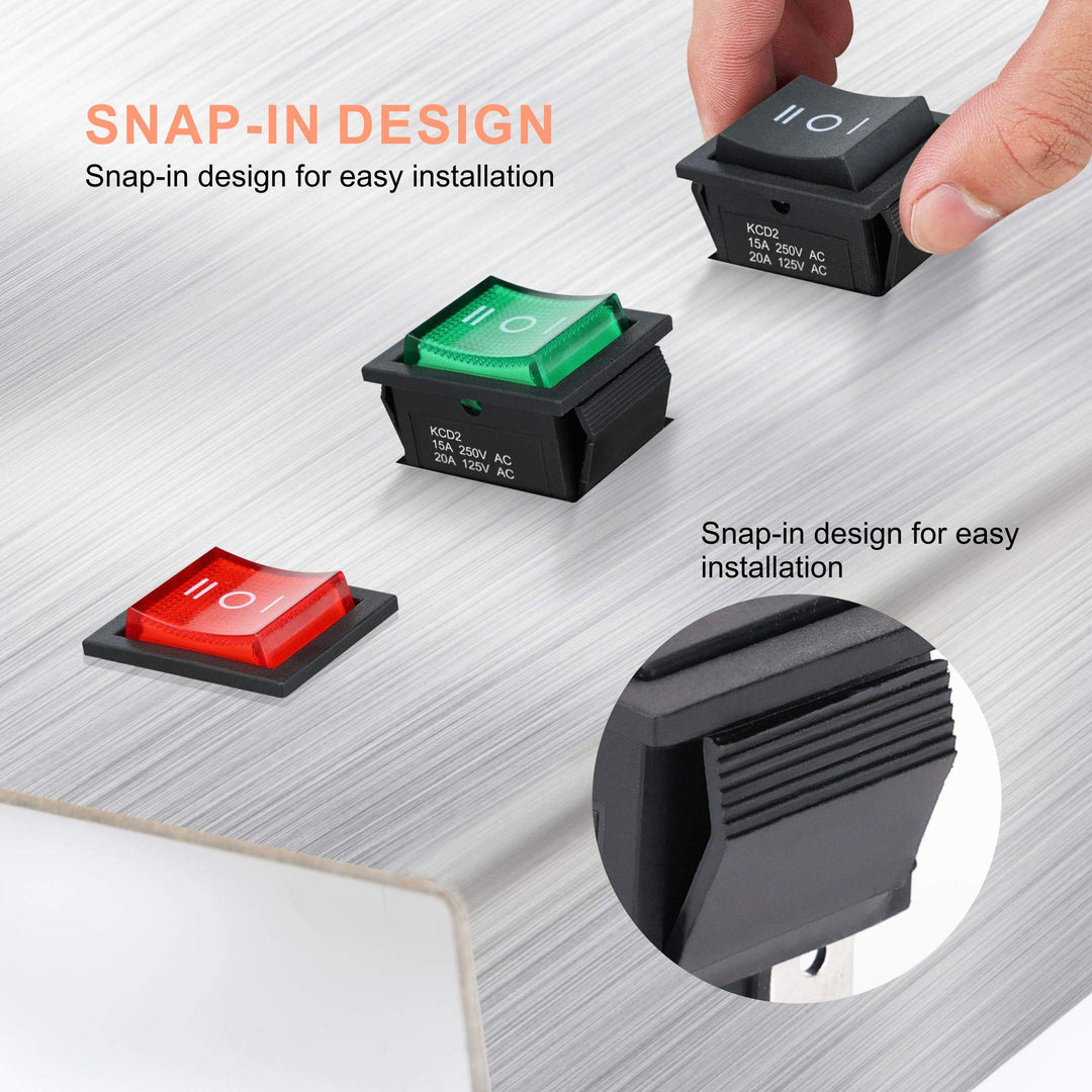 3Pcs 3 Position Rocker Toggle Switch DPDT 6 Pin AC 125V/10A 250V/16A ON-Off-ON with LED Light KCD2-203N (Green)