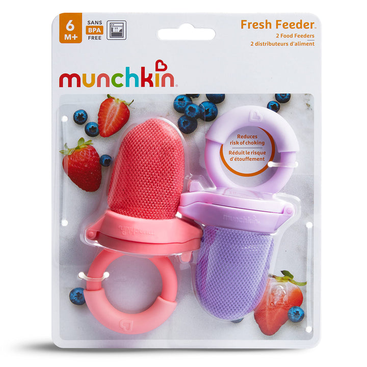 Baby Feeder for Fresh Food and Fruit, 2 Pack, Coral/Purple