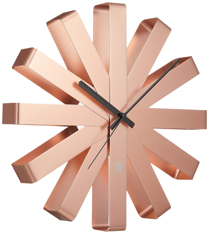 118070-880 Ribbon Modern 12-inch, Battery Operated Quartz Movement, Silent Non Ticking Wall Clock, Copper