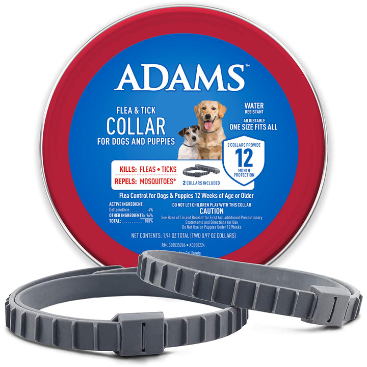 Flea & Tick Collar for Dogs & Puppies | 2 Pack | 12 Month Protection | Adjustable One Size | Kills Fleas, Ticks & Repels Mosquitoes | Excluding California