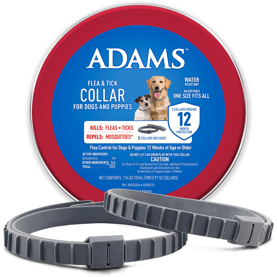Flea & Tick Collar for Dogs & Puppies | 2 Pack | 12 Month Protection | Adjustable One Size | Kills Fleas, Ticks & Repels Mosquitoes | Excluding California