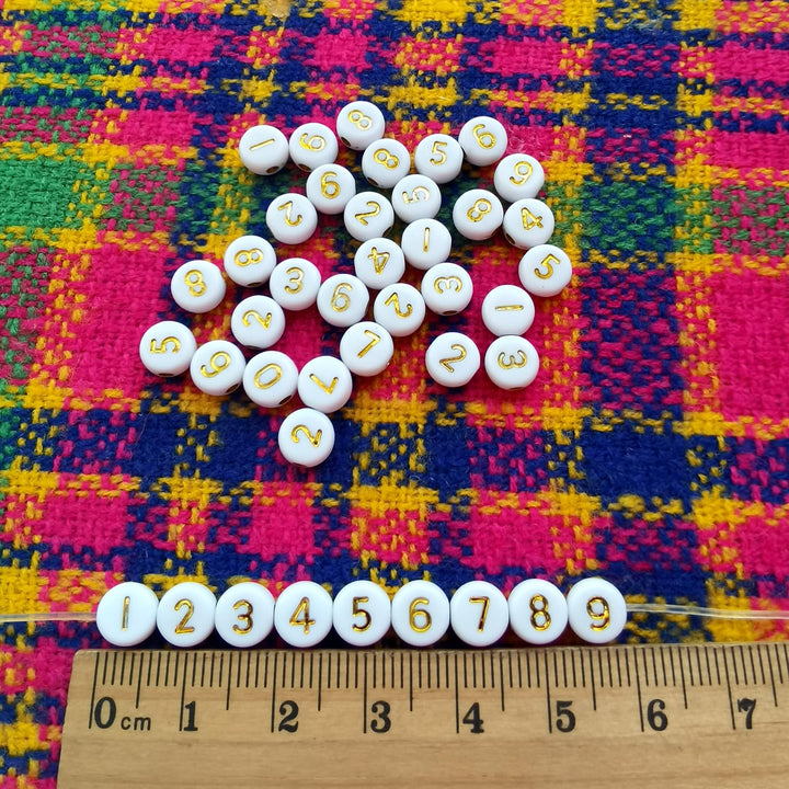 Amaney 500pcs Gold Number Beads 7x4mm Mixed Number Beads Acrylic Round Shape Loose Beads