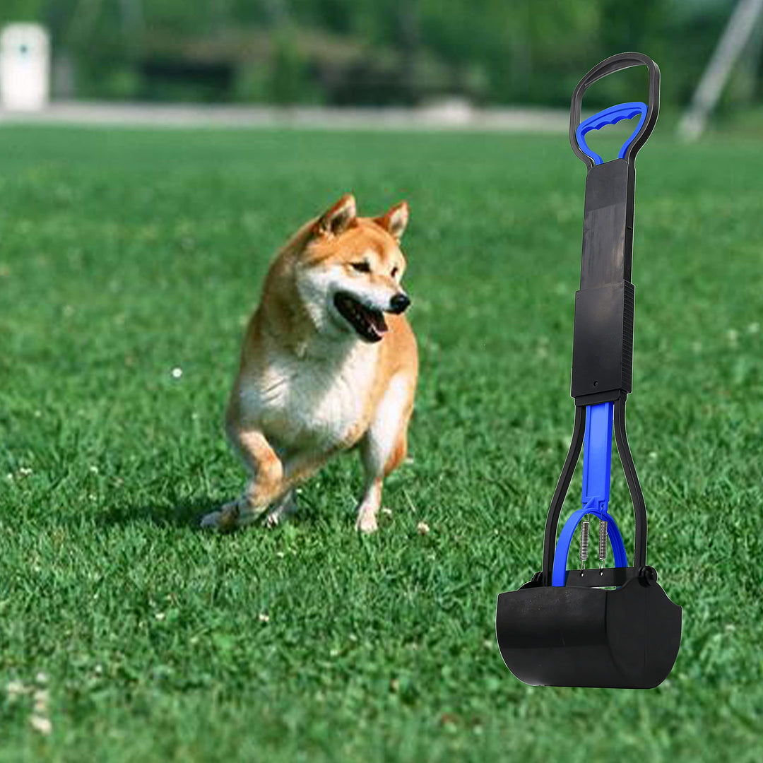 28'' Pooper Scooper for Large Dogs-Long Handle Dog Poop Scooper for Grass, Premium Material, Not Easy to Break (Blue-Foldable)