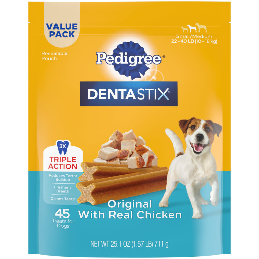 Dentastix Small & Medium Breed Dog Treats, Original With Real Chicken, 21.1 oz. Bag (45 Treats)