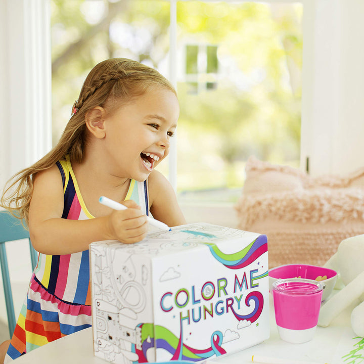 ® Color Me Hungry 7pc Toddler Feeding Supplies Set, Includes Plates, Bowl, Open Cup and Utensils in a Gift Box, Pink