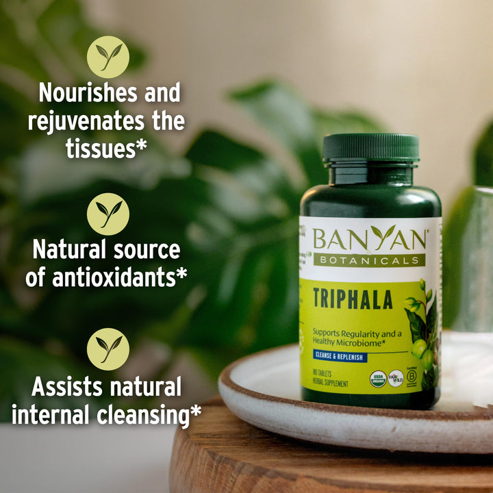Triphala Tablets - Organic Triphala Supplement with Amla, Haritaki & Bibhitaki – For Digestion, Elimination & Healthy Gut Microbiome* – 90 Tablets – Non-GMO Sustainably Sourced Vegan