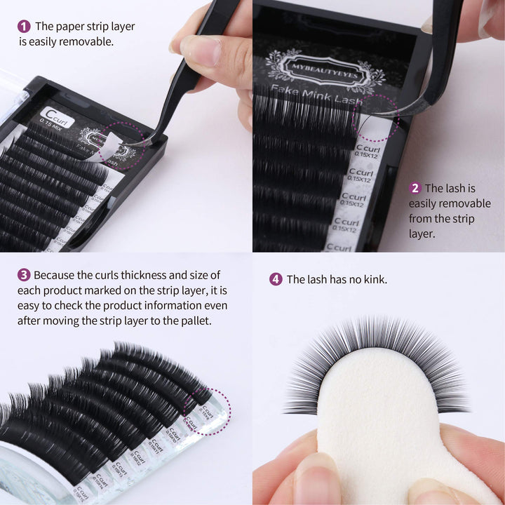 Eyelash Extension Fake Mink Lash/Individual Eyelash Extension Supplies Salon Use/C Curl/Thickness 0.07~0.25mm, Length 8-15mm Mixed Tray (0.15mm, 11mm)