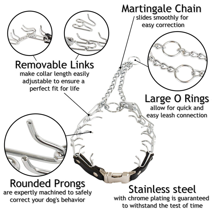 Prong Collar for Dog Training with Easy Quick Release Buckle - German Made Dog Collar with Chrome Plated Steel 2.25mm Prongs for Small Dogs (14-19 Neck)